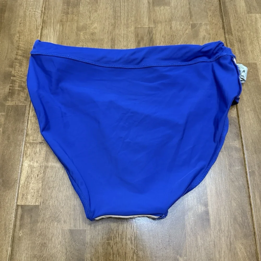 LL Bean bikini bottoms womens 14 blue high waist beach pool nautical coastal UPF
